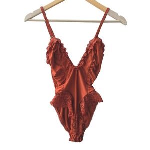 NWT Free People‎ x We Are HAH Copper Rose Lace-Trim Bodysuit Small